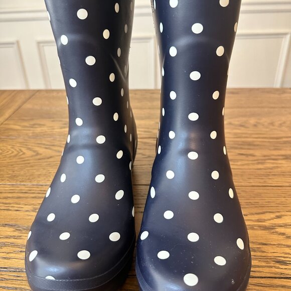 Joules Wellies Tall Rain Boots Womens Size 9 - Navy with White Polka Dots - NWT - Picture 10 of 11